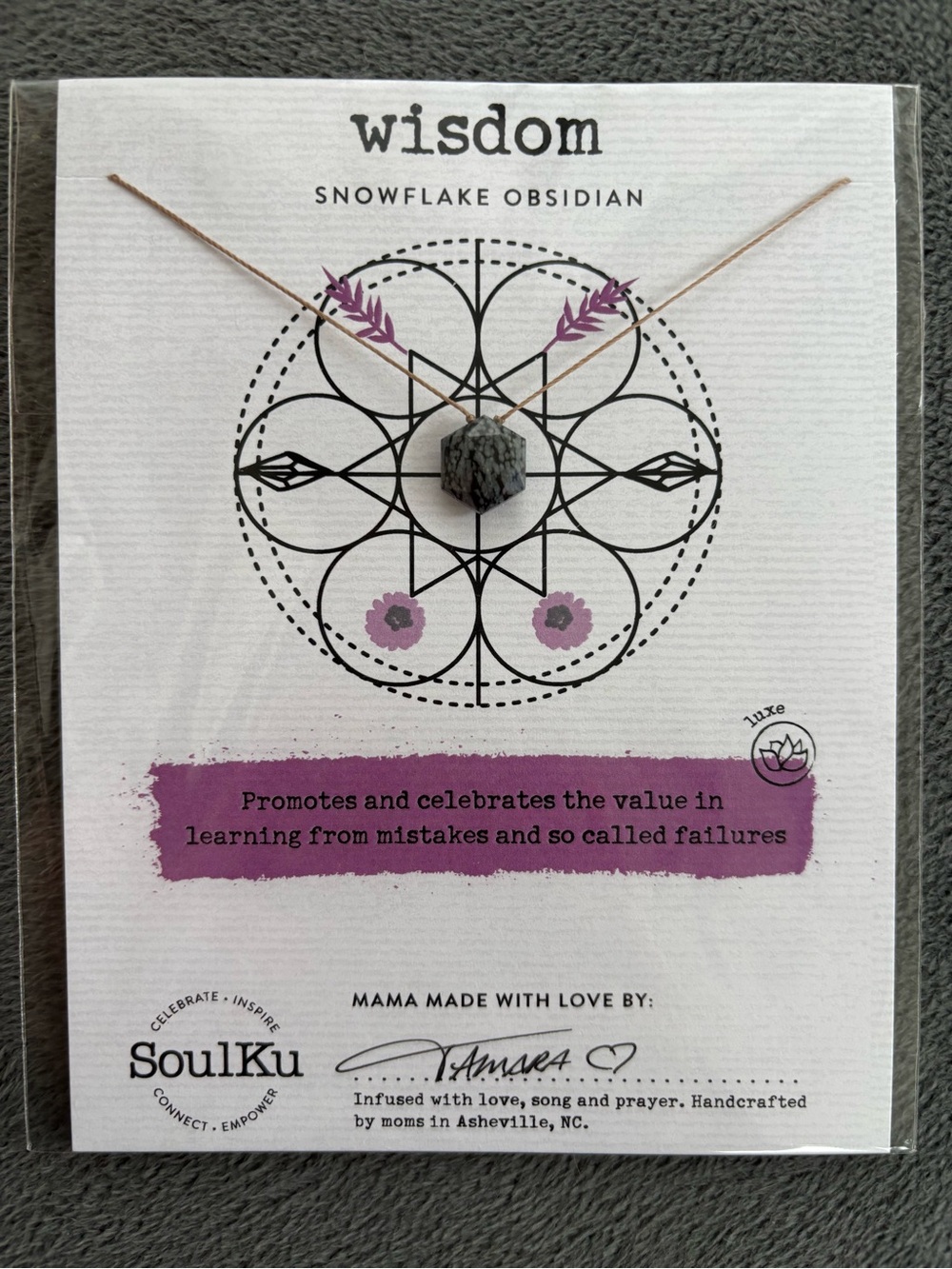 SoulKu Sacred Geometry Snowflake Obsidian Necklace